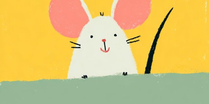 ChatGPT提示词_这幅插图展示了一只可爱的浅灰色小鼠，背景为上方明亮的黄色和下方清新的薄荷绿，配有手绘的黄字“快乐鼠”，营造出愉悦的氛围_chatgpt5.0可以用吗缩略图