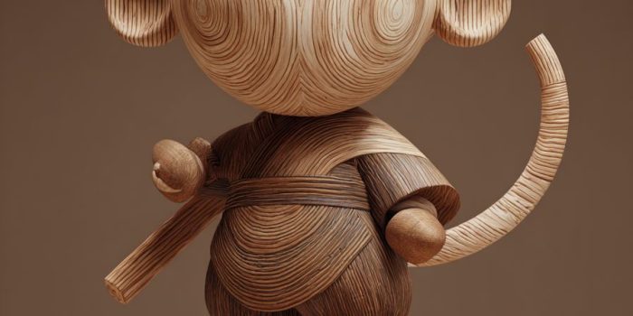 ChatGPT提示词_木雕盲盒中的孙悟空拟人化设计，简约优雅的圆形底座_chatgpt5登录缩略图