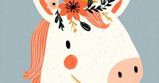 ChatGPT提示词_独角兽头部佩戴花冠的简约童趣墙面艺术_chatgpt5.0官网中文版缩略图