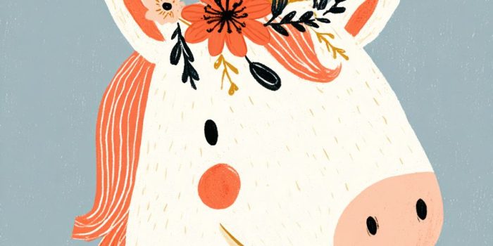 ChatGPT提示词_独角兽头部佩戴花冠的简约童趣墙面艺术_chatgpt5.0官网中文版缩略图