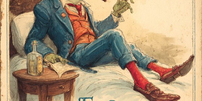 ChatGPT提示词_描绘了一位名为“青蛙绅士”的角色，他身材魁梧，穿着红袜子和蓝色裤子，坐在阳光下的床边，旁边有一瓶冒烟的圆瓶_国内如何开通gpt会员卡支付宝缩略图