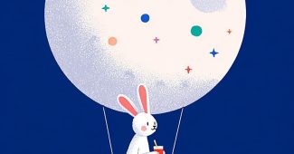 ChatGPT提示词_在夜晚，一只兔子坐在水杯上，随着热气球升上天空_chatgpt会员激活码缩略图