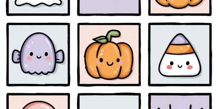 ChatGPT提示词_一组可爱的万圣节剪贴图标，包含小鬼、南瓜、蝙蝠、蜘蛛和糖果，采用粉彩色和黑色轮廓，风格统一，透明背景，1:1 方块_如何开通gpt会员功能缩略图