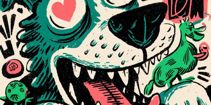 ChatGPT提示词_一幅大胆的平面插图描绘了一只大风格化的狗，展现出夸张的特征和有趣的表情_chatgpt会员怎么开通缩略图