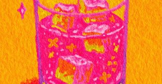 ChatGPT提示词_一幅可爱的水粉插图，描绘了一杯闪闪发光的威士忌，上面漂浮着许愿骨和小星星_chatgpt在线版缩略图