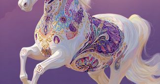 ChatGPT提示词_一匹装饰着传统波斯图案的白马在紫粉渐变的背景上奔跑_chatgpt5.0中文版缩略图