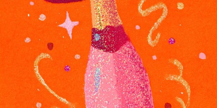 ChatGPT提示词_可爱的水彩插图，牛仔帽上的闪光香槟瓶周围闪烁着粉色、橙色、金色和红色的色彩_chatgpt在线网页使用缩略图