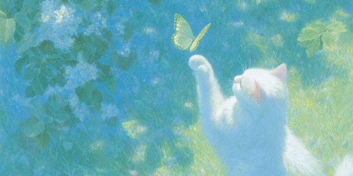 ChatGPT提示词_一只白猫在玩蝴蝶_chatgpt中文版官网进入缩略图