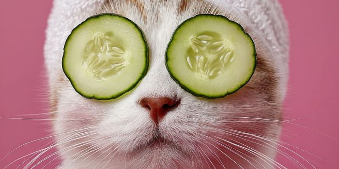 ChatGPT提示词_一只猫戴着黄瓜片，头上裹着白色毛巾，背景是粉色的，营造出温泉氛围_chatgpt中文版官网版缩略图