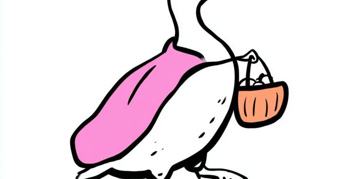 ChatGPT提示词_一只穿着粉色斗篷的成年鸭子手拿南瓜篮子往一个方向走_chatgpt会员缩略图