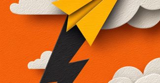 ChatGPT提示词_平面设计风格的纸飞机和黑色闪电形状环绕着云朵_gpt会员怎么开通缩略图