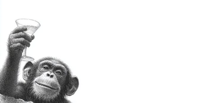 ChatGPT提示词_一只成年黑猩猩在墙顶欢庆，举着马提尼酒杯微笑_chatgpt会员多少钱一个月缩略图