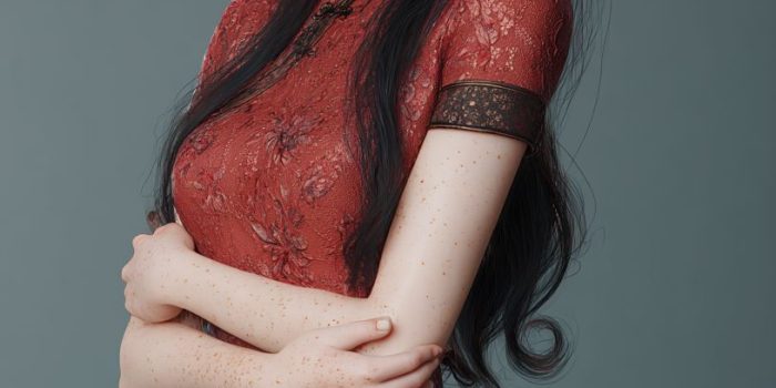 ChatGPT提示词_迪士尼女性角色，穿着合身短款蕾丝旗袍，长发飘逸，微笑温柔，脸上有雀斑，带着精灵耳，涂着口红_chatgpt入口缩略图