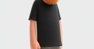 ChatGPT提示词_一个身穿黑色T恤、戴着太阳镜的全身高立体动画角色，秃顶，橙红色胡须，背景为浅白色_chatgpt5.0新增功能缩略图