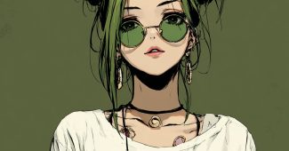 ChatGPT提示词_一个马尾辫的女孩，绿色头发，绿色镜片太阳镜，白色T恤，绿色背景_chatgpt会员费用缩略图