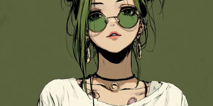 ChatGPT提示词_一个马尾辫的女孩，绿色头发，绿色镜片太阳镜，白色T恤，绿色背景_chatgpt会员费用缩略图