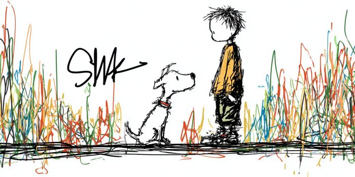 ChatGPT提示词_男孩和狗的简单线条插图_chatgpt人工智能在线网页缩略图