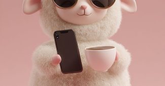 ChatGPT提示词_一只戴着太阳镜的极简风格3D羊与手机和咖啡杯置于粉色背景，时尚且富有灵感_chatgpt中文网缩略图