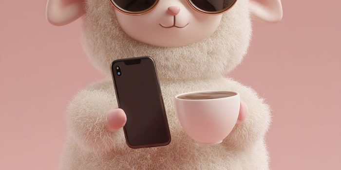 ChatGPT提示词_一只戴着太阳镜的极简风格3D羊与手机和咖啡杯置于粉色背景，时尚且富有灵感_chatgpt中文网缩略图