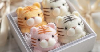 ChatGPT提示词_可爱的老虎米糕礼盒，外形像小老虎，精美包装，柔和的粉彩颜色，真实的摄影效果_chatgpt是哪个公司的缩略图