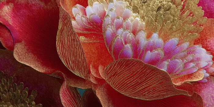 ChatGPT提示词_荔枝特写，展开的花瓣清晰，色彩绚丽，运用镀金技巧，渐变大片，扎染，充满活力的色彩，新莲细腻的工笔，体现中国风的插画，古韵与留白结合，体现丝绸的流动感_chatgpt在线网页聊天缩略图