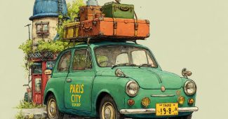 ChatGPT提示词_一辆可爱的绿色车顶上放着行李，牌子上写着PARIS CITY pop_chatgpt会员共享多少钱缩略图