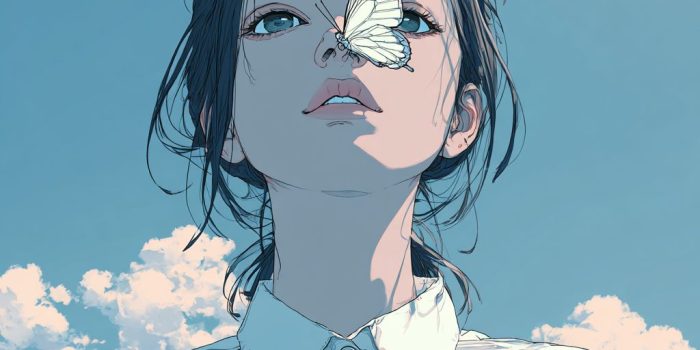 ChatGPT提示词_一位穿白衬衫的韩风漫画女孩，背景是蓝天白云_chatgpt会员费多少钱缩略图