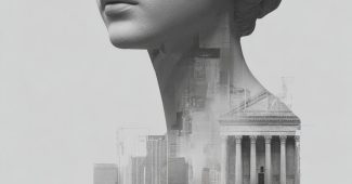 ChatGPT提示词_这是一幅黑白色调的数字艺术作品，展示了被蒙眼的公正女士和前景中显著的正义天平，背景是现代城市景观逐渐淡出_chatgpt5网页版缩略图