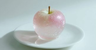 ChatGPT提示词_一只小苹果静静地放在白色盘子上，仿佛由半透明的玻璃制成_买gpt会员可以用国内卡吗缩略图