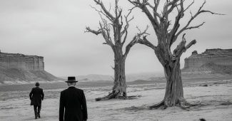 ChatGPT提示词_沙漠中两棵枯树和戴帽的老人在黑白摄影中的画面_chatgpt5.1 科研级缩略图