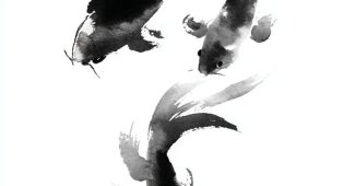 ChatGPT提示词_简约的日本 sumi-e 风格的黑色鲤鱼水墨画_chatgptplus官网缩略图