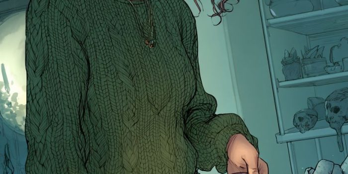 ChatGPT提示词_一位拥有淡蓝色眼睛和卷曲栗色头发的女性穿着森林绿色的针织毛衣和深色牛仔裤，正小心翼翼地查看古老的神秘文物_如何开通gpt会员功能缩略图