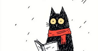 ChatGPT提示词_一只全黑的猫咪佩戴着红色围巾，专心地翻动一本空白书的页儿_chatgpt5.0新增功能缩略图