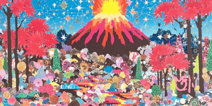 ChatGPT提示词_这幅象征性的装饰画结合了火与土的元素，中央是喷发的火山和金色矿脉_chatgpt人工智能在线网页缩略图