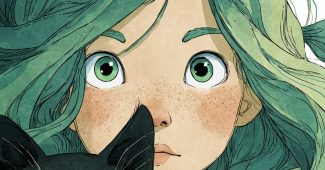 ChatGPT提示词_一个有着绿色头发和浅绿色眼睛的小女孩和黑猫的插图_chatgpt在线网页版官方缩略图