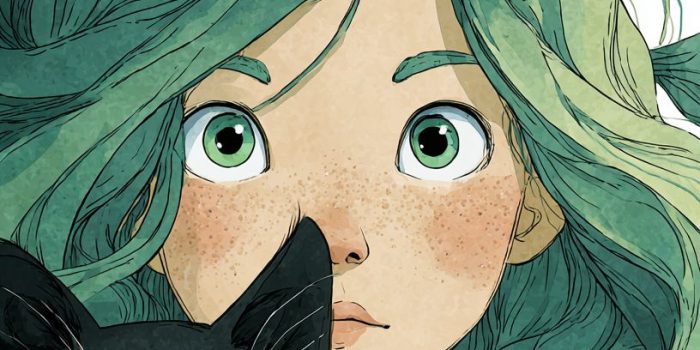 ChatGPT提示词_一个有着绿色头发和浅绿色眼睛的小女孩和黑猫的插图_chatgpt在线网页版官方缩略图