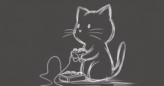 ChatGPT提示词_一只猫在玩视频游戏，适合印在T恤上的简约线条艺术图_chatgpt4.0在线网页缩略图