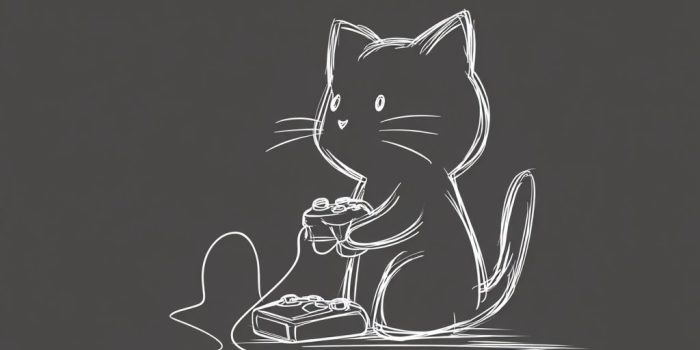 ChatGPT提示词_一只猫在玩视频游戏，适合印在T恤上的简约线条艺术图_chatgpt4.0在线网页缩略图