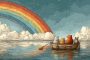 ChatGPT提示词_一幅儿童插图，展示了一只小木船载着可爱的动物在多云的天空中航行，上方有美丽的彩虹_chatgpt 下载缩略图