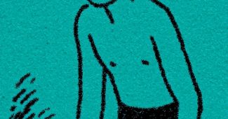 ChatGPT提示词_一个简单的卡通画描绘了一位戴眼镜的女性游泳者，她身穿蓝色游泳裤，半俯身触摸水面，身上有闪电图案，背景为单一的蓝绿色_chatgpt5.2费用缩略图