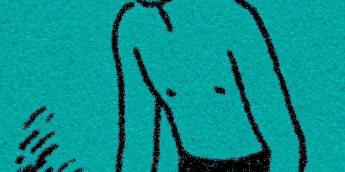 ChatGPT提示词_一个简单的卡通画描绘了一位戴眼镜的女性游泳者，她身穿蓝色游泳裤，半俯身触摸水面，身上有闪电图案，背景为单一的蓝绿色_chatgpt5.2费用缩略图