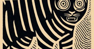 ChatGPT提示词_一幅风格独特的木刻画展示了一个具有攻击性的老虎_chatgpt会员多少钱缩略图