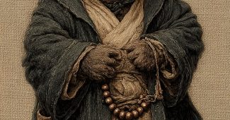 ChatGPT提示词_一只可爱的小獾穿着僧衣，戴着竹笠，坐着打坐，手中握着念珠_人工智能chatgpt5.0缩略图