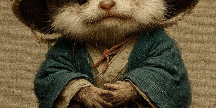 ChatGPT提示词_小猫鼯坐着身穿僧衣，双手合十佩戴佛珠，头戴竹帽，展现古风_开gpt会员缩略图