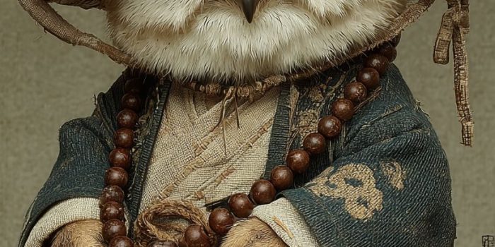 ChatGPT提示词_一只可爱的小猫头鹰穿着唐代僧侣服，坐着，双手合十_chatgpt会员收费标准缩略图