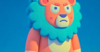 ChatGPT提示词_一款高端的设计师玩具，形象为风格化的狮子，鲜艳的珊瑚色与蓝色点缀_chatgpt会员收费标准缩略图