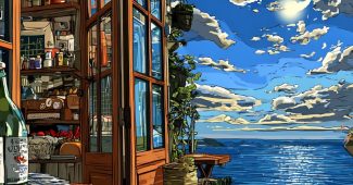 ChatGPT提示词_Kiki的面包店在金色时光中，黑猫坐在窗台上，背景是闪烁的海面_chatgpt5.0可以用吗缩略图