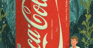 AI提示词_海底世界中，一个男孩坐在铝罐上被一只巨大的卡通鲨鱼追赶_开gpt会员缩略图