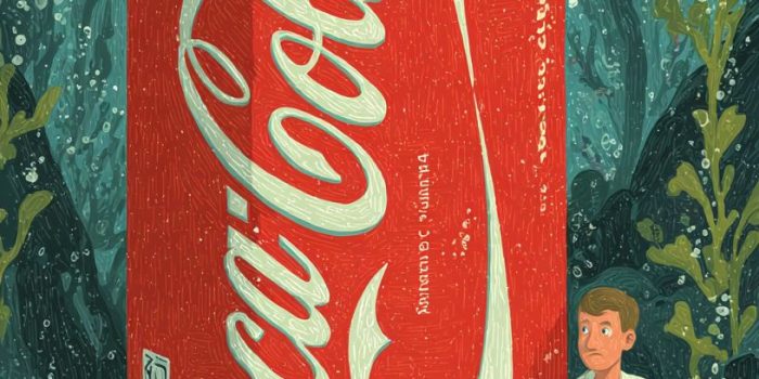 ChatGPT提示词_海底世界中，一个男孩坐在铝罐上被一只巨大的卡通鲨鱼追赶_开gpt会员缩略图