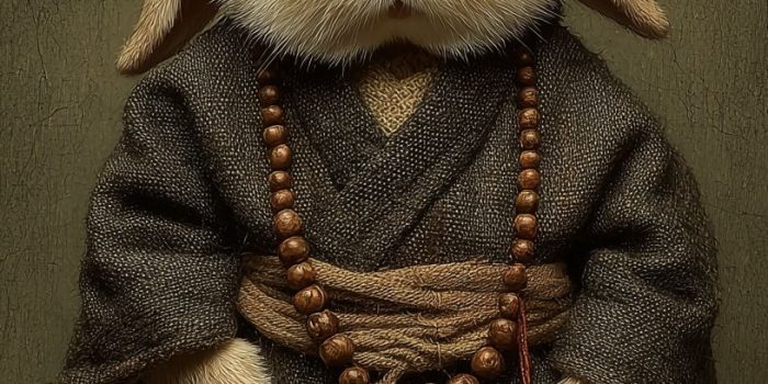 ChatGPT提示词_可爱的小兔子穿着僧衣和竹帽，坐着双腿交叉，手中握着佛珠_gpt会员价格缩略图